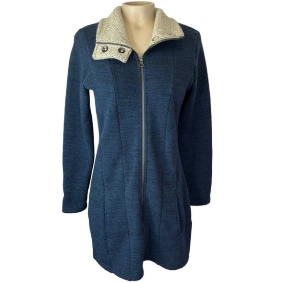 KUHL Women's Alaska Long Sweater Full Zip Jacket Coat Layer Shearling Blue XS - Picture 2 of 10